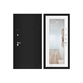 Входная дверь Labirint CLASSIC шагрень черная с Зеркалом 18 - Белое дерево