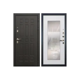 Входная металлическая дверь Лекс 8 Сенатор с зеркалом Ясень белый (панель №37)